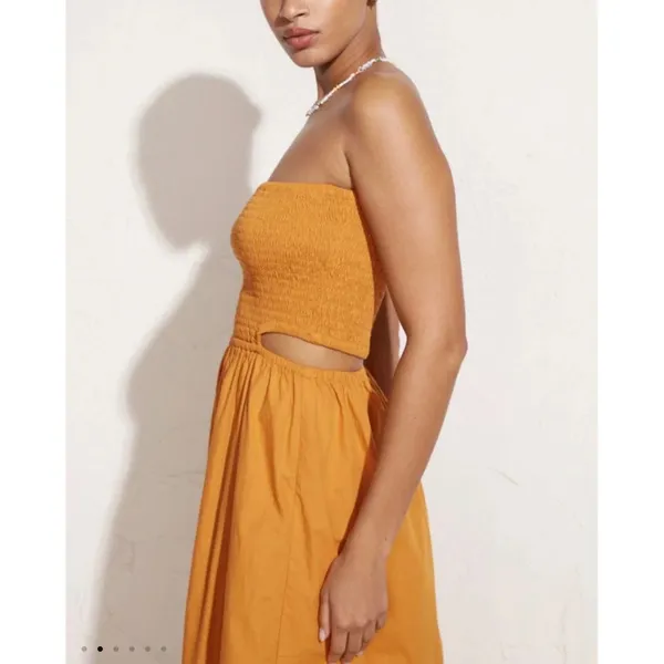 NWT Faithfull The Brand Deva Midi‎ Dress Plain Orange Smocked Cut Out Large - Image 3