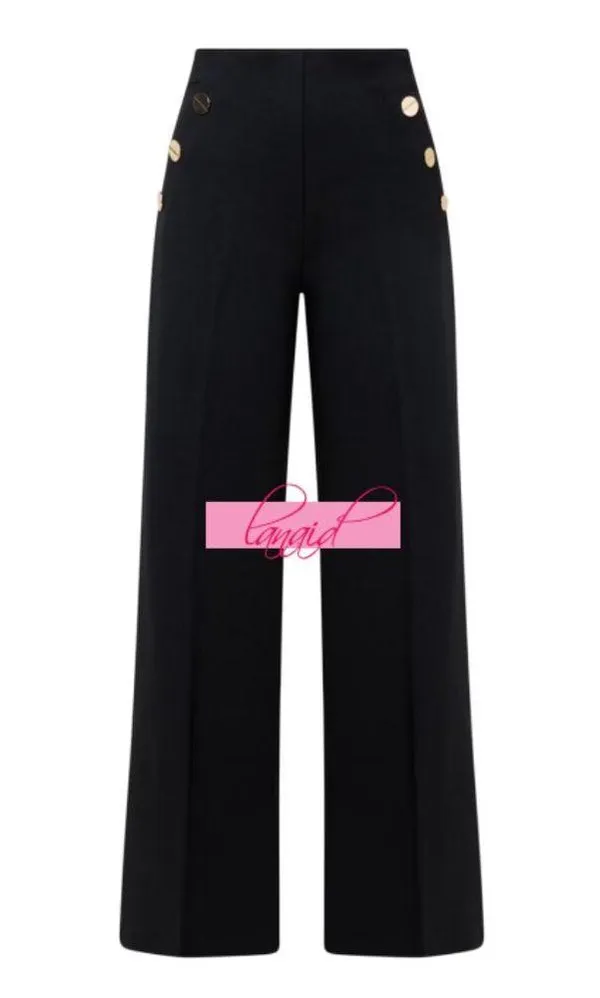 Spanx Ponte Button Front Wide Leg Classic Black High-Rise Waist Stretchy Trouser - Image 7