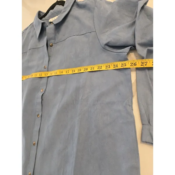 Joan Rivers Womens 1X Blue Faux Suede Button Down Shirt Long Sleeve Shacket Top - Image 11