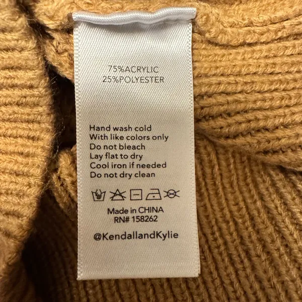 1940 | Kendall + Kylie Diamond Textured Knit Pullover‎ Sweater Tan Womens S - Image 5