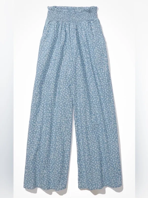 AMERICAN EAGLE Floral Cotton High Rise Wide Leg Pull On Pants - Image 3