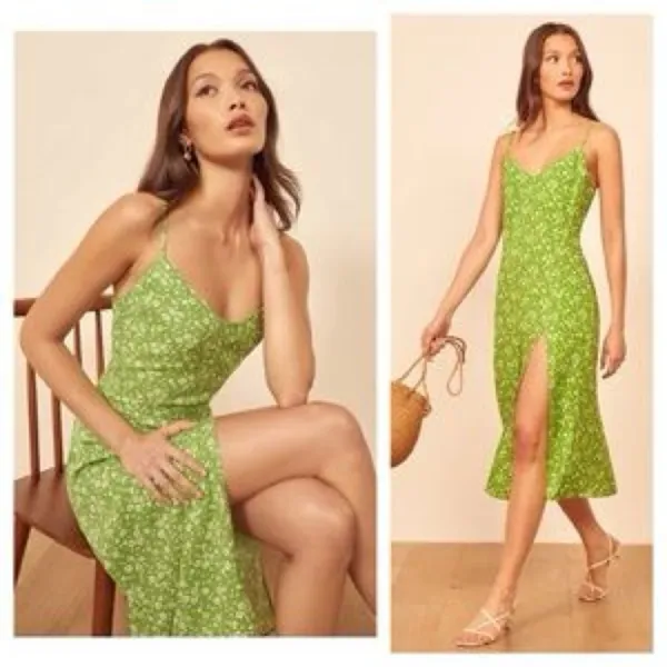Reformation Crimini Green Floral Midi Dress 0 - Image 3
