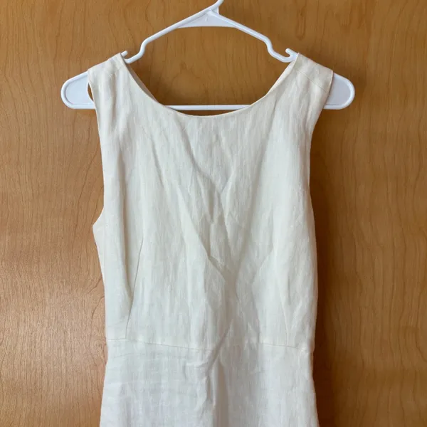 Weekend Max Mara Dress Women 4 White Linen Sleeveless Midi Side Zip Pockets - Image 4