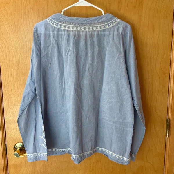 Banana Republic Tunic Top Women L Blue Embroidered Cotton Long Sleeve 762337-00 - Image 2