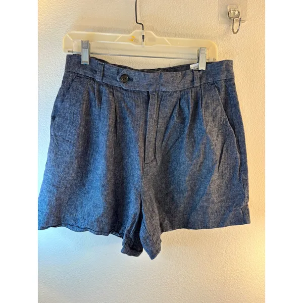 Banana Republic Blue Herringbone Chambray Linen Cotton Shorts Size 8 4in Inseam - Image 7