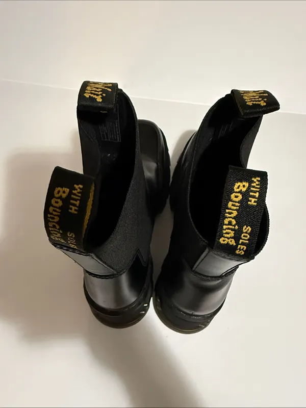 Dr. Martens Black Leather Platform Chelsea Boots with Yellow Pull Tab - Image 5