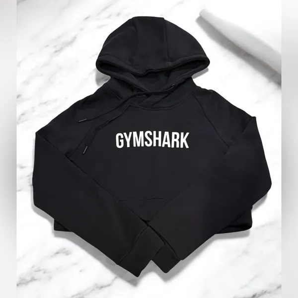 GYMSHARK Women’s Black Cropped Hoodie Size Medium - Image 2