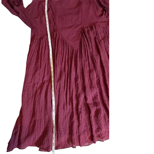 Frazzle Burgundy Lace Crochet Bell Sleeve Boho Mini Tunic Dress Large Wine Red - Image 6