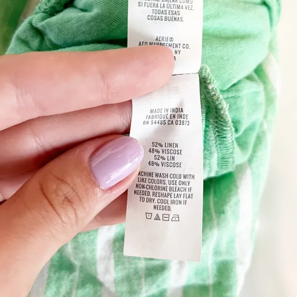 Aerie Linen Blend Striped Pull On Smocked High Waisted Shorts Celebrity Green L - Image 7