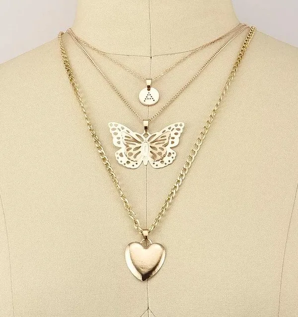 Boutique Letter A Hollowed Butterfly Heart Pendant Multilayered Chain Necklace - Image 2