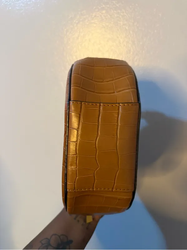 Michael Kors Cognac Croc-Embossed Round Crossbody Bag - Image 4