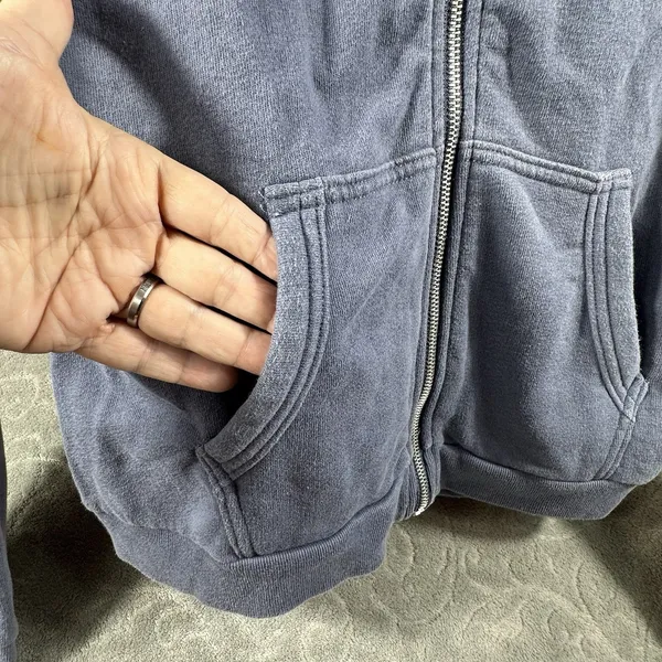 VTG Abercrombie & Fitch Hoodie Women M Blue Embroidered Big Logo Zip Up Y2K 90's - Image 9
