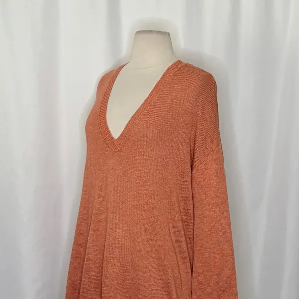 FREE PEOPLE Free-est V Neck Pullover Sweater Orange Knitwear Boho Bohemian Small - Image 5