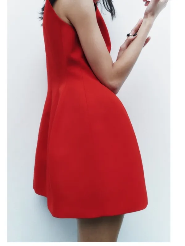 ZARA Bright Red Sleeveless Dress - Image 3