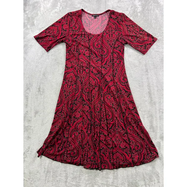 Whimsigoth Skater Dress S Fit Flare Black Red Paisley Emo Feminine Flowy - Image 2