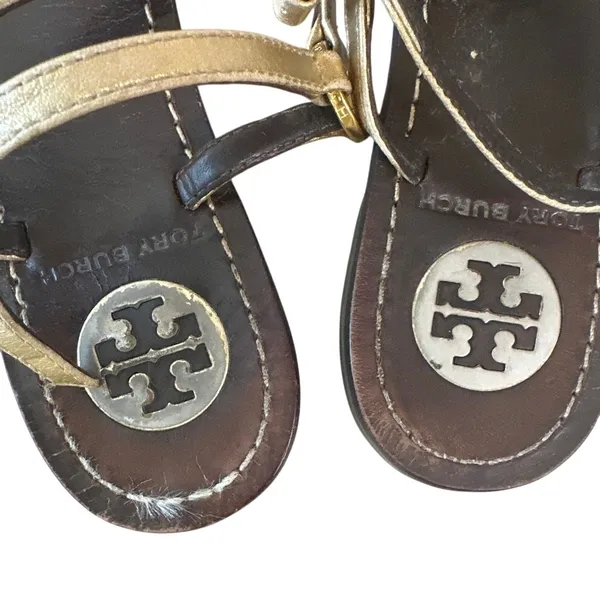 Tory Burch‎ Jeweled Stone Thong Sandals Gold Brown T-Strap 6.5 - Image 3