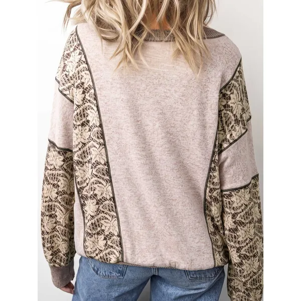 Floral Print Round Neck Long Sleeve Shift Top - Image 3