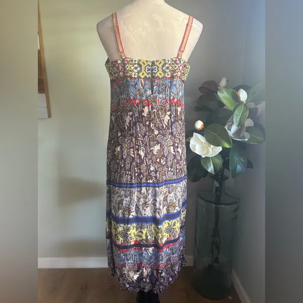 Anthropologie‎ One SeptemberMaxi Dress paisley brown blue s boho cottage small - Image 3