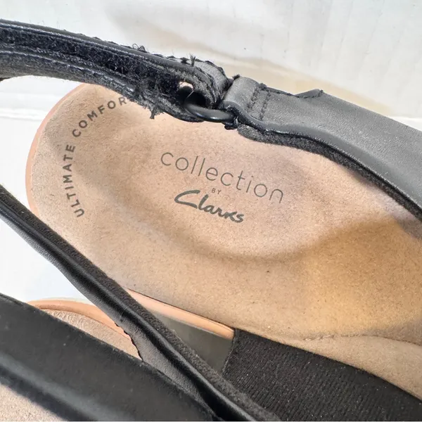Clarks Black Leather Strappy Wedge Sandals Womens 10 Comfort Shoes Beachy Summer - Image 7