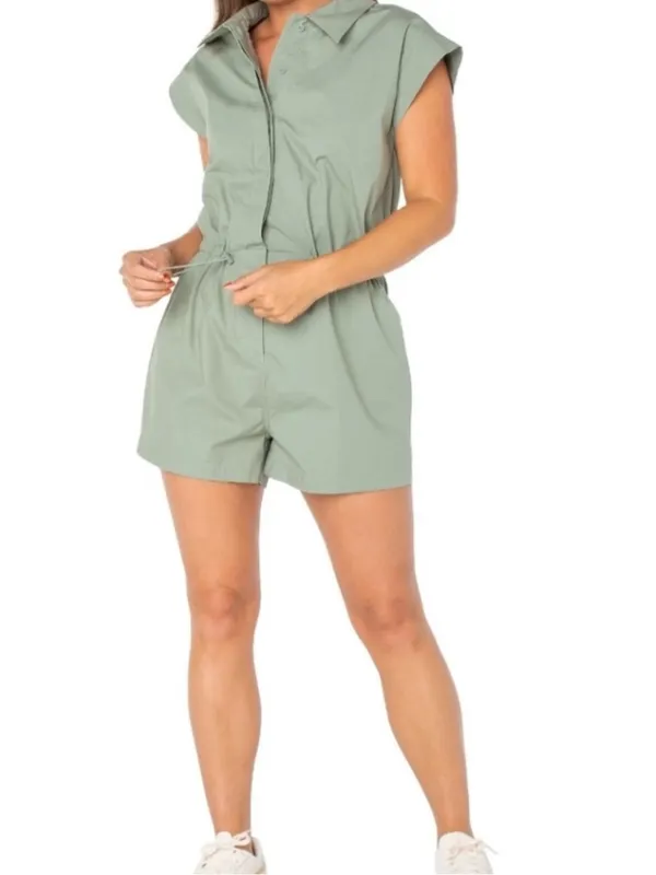 Celebrity Pink Sage Utility Drawstring Romper - Image 3