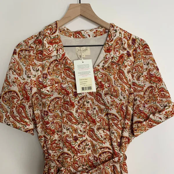 Sezane Adele Button Front Midi Dress in Paisley Riviera Womens New Size 42 - Image 6