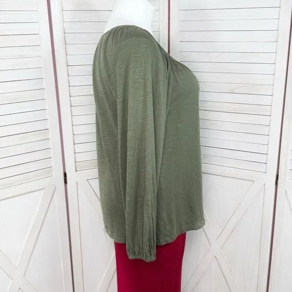 Loft Slub Jersey Knit Scoop Neck‎ Peasant Tee Shirt Olive Green Large - Image 3