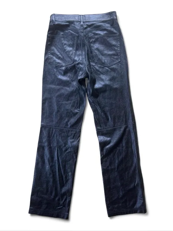 Alice + Olivia Metallic Blue Faux Leather Straight Leg Pants Size 25 - Image 2
