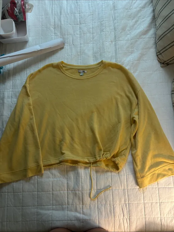 Amuse Society Yellow Cropped Drawstring Sweatshirt - Image 2