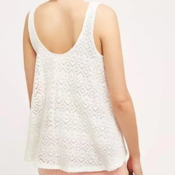 Deletta Anthropologie White‎ Crochet Lace Tank Scoop Neck Lined Medium OB520459 - Image 2