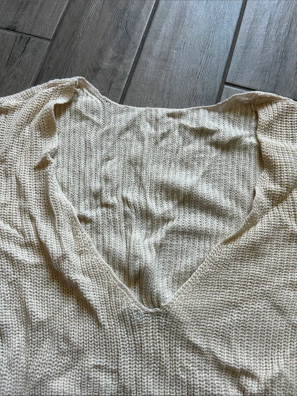Nasty Gal Cream Waffle Knit Crewneck Sweater - Image 4