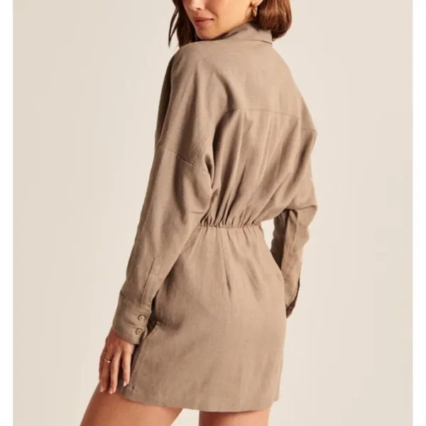 Abercrombie & Fitch Women XS Brown Linen Blend Mini Dress Minimalist Boho Chic - Image 3