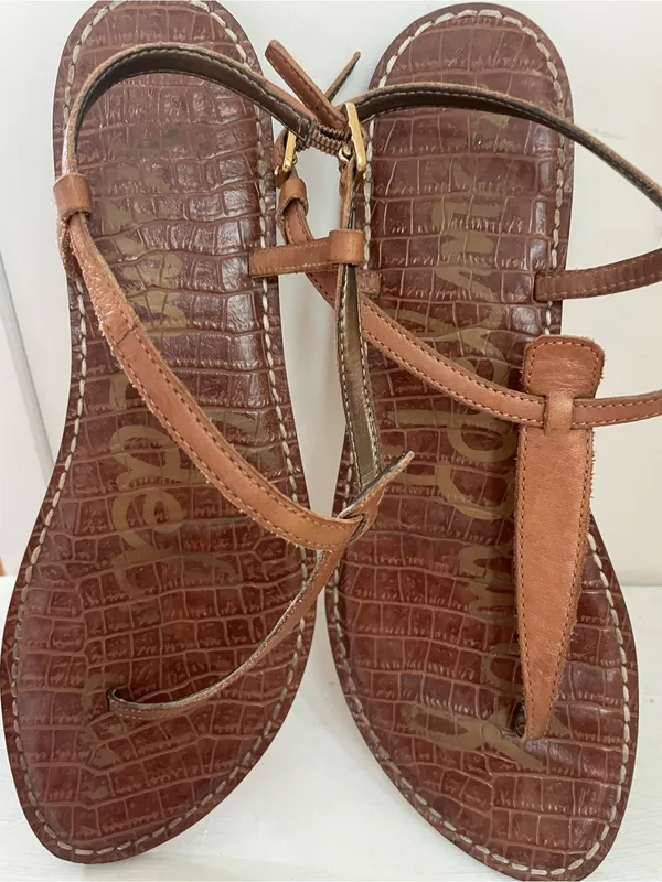 Sam Edelman Classic Brown Leather T-Strap Women’s Sandals Size 11 - Image 2