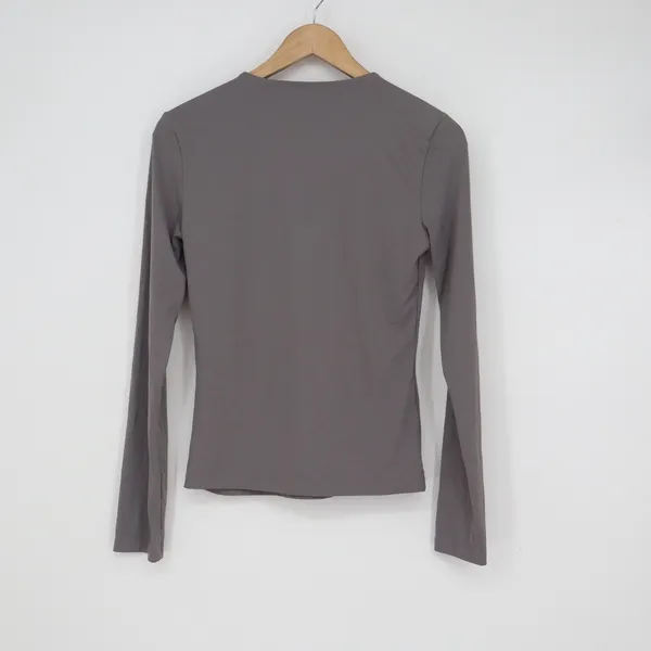 Charcoal Gray Long Sleeve Crew Neck Slim Fit Stretch Top Size S - Image 4