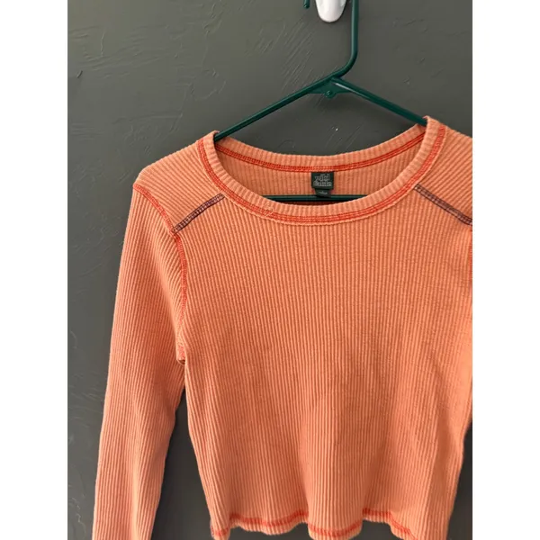Wild Fable‎ Womens Orange Ribbed Long Sleeve Crop Top Contrast Stitch Size L - Image 3