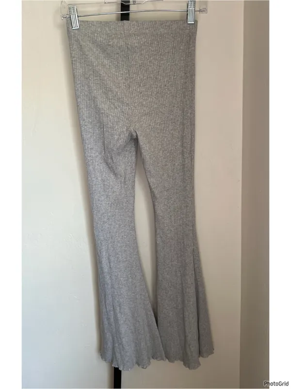 Aerie Grey Ribbed Flare Leggings XS - Image 2