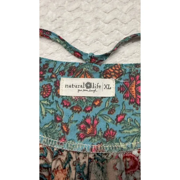 Natural Life Women XL Floral Boho Peasant Blouse V-Neck Long Sleeve Rayon Top - Image 4