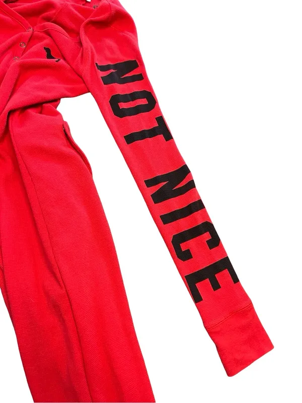 VS PINK Naughty Not Nice One Piece Onesie Pajamas Thermal Butt Flap Red Small - Image 8