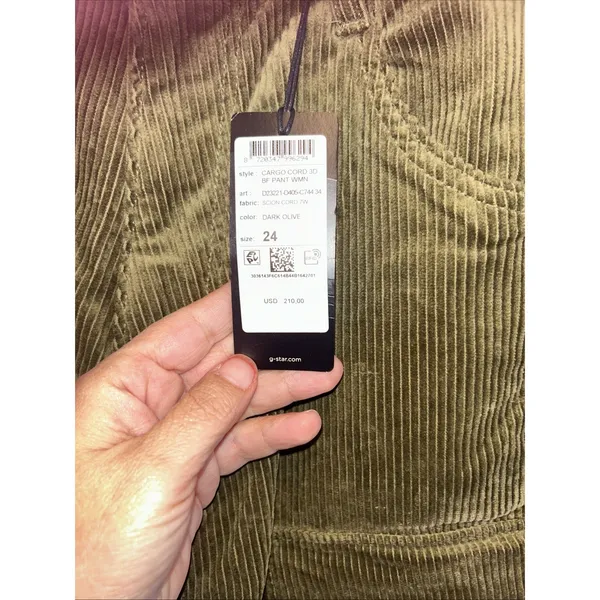 G-Star Raw Women's Dark Olive Corduroy Cargo Pants Size 24 NWT $210 - Image 2