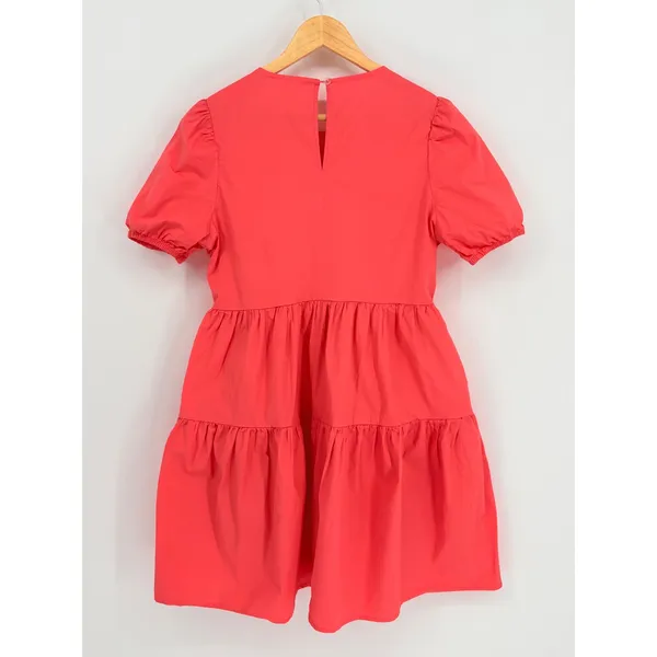 Adyson Parker Tiered Puff Sleeve Dress Womens Medium‎ Coral Babydoll Pockets - Image 4
