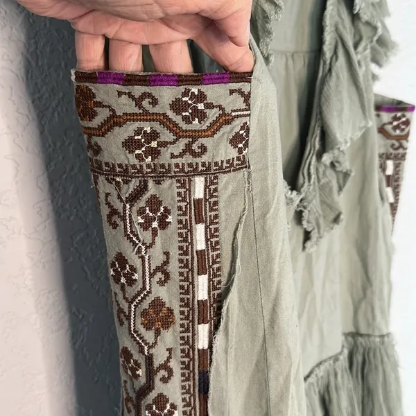 Free People Embroidered Boho Dress Aztec Southwestern Cottage Babydoll Sage Fall - Image 5