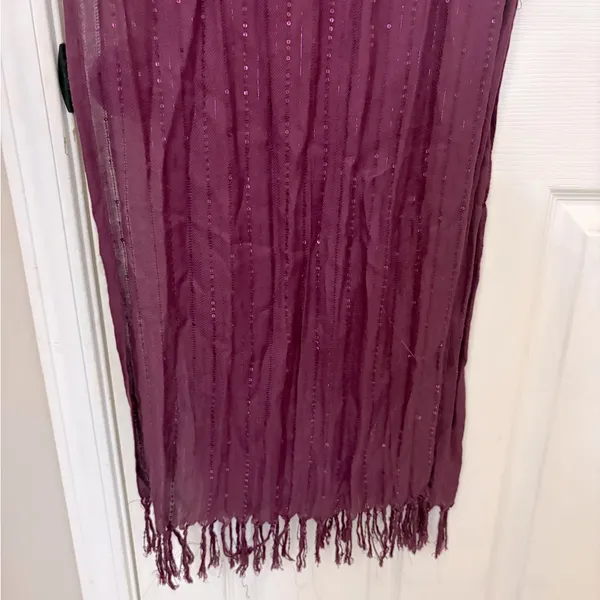 Purple Sequined Pashmina with Fringe - Image 3