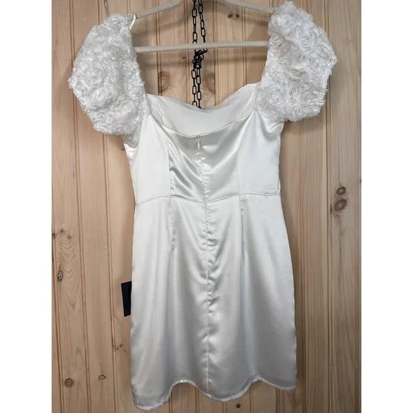 NWT Lulus Precious Enchantment White Satin Floral Puff Sleeve Mini Dress LWD S - Image 6