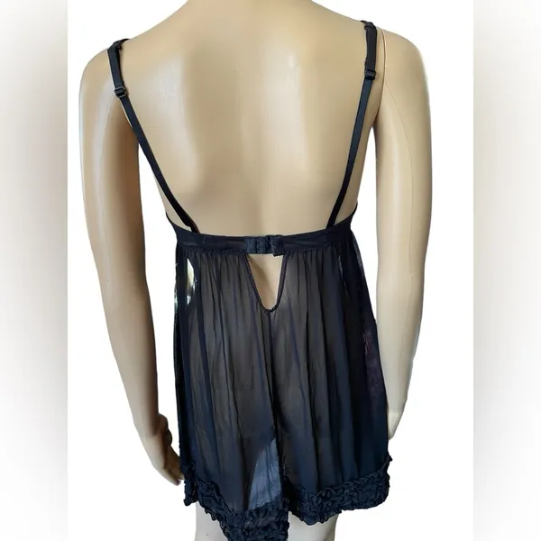 Passionata Black Romantic Feminine Ruffle Sheer Mesh Lingerie Mini Slip Dress - Image 5