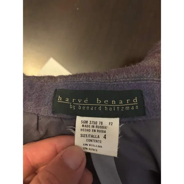 Harve Benard Wool Alpaca Blend Plaid Blazer Purple Charcoal Size 4 Made Russia - Image 4