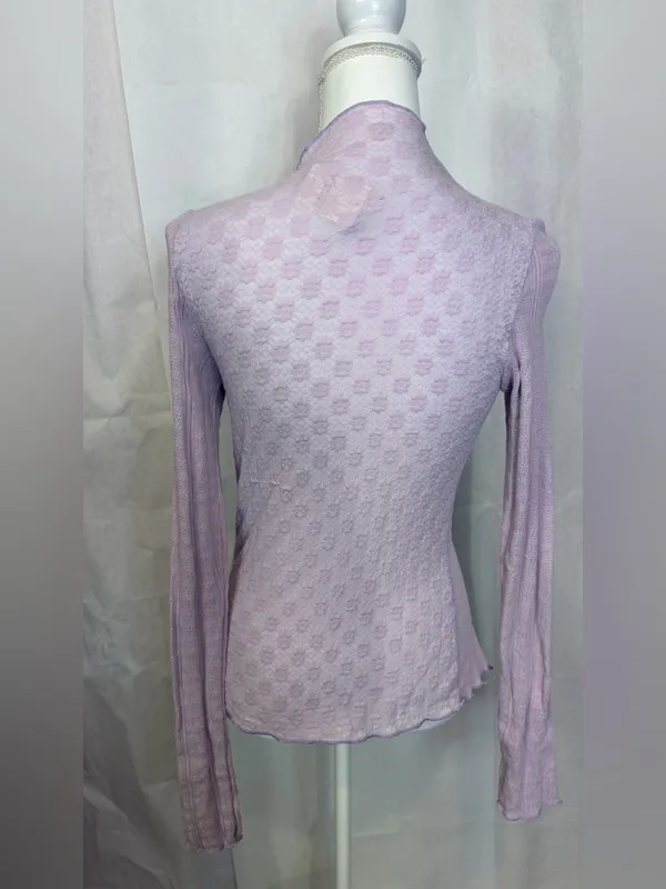 Free People Light Pink Ruffled Cable Knit Mock Turtleneck Sweater - Image 6
