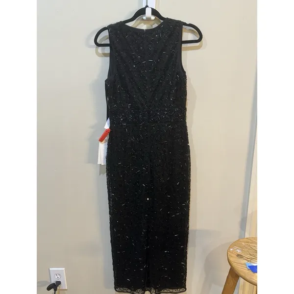 MAC DUGGAL 93758 GEOMETRIC EMBELLISHED SLEEVELESS A-LINE BLACK MIDI DRESS Size 4 - Image 5