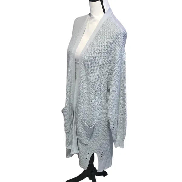 American Eagle Light Gray Open-Front Long Cardigan Sweater Pockets Drapey - Image 2