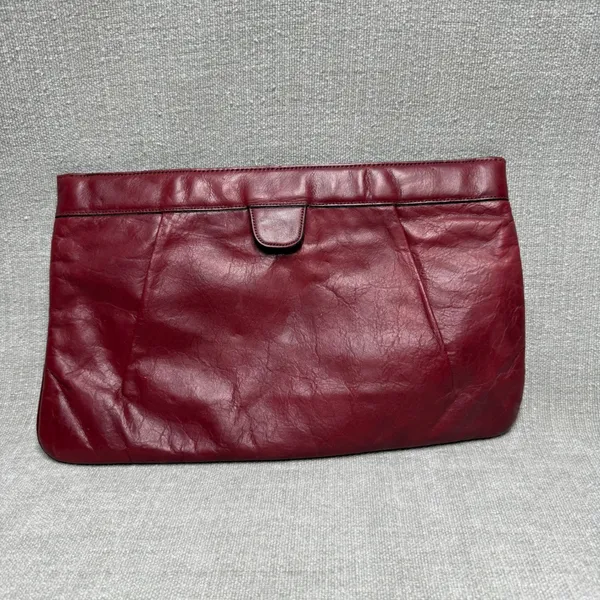 Etienne Aigner Vintage Oxblood Leather Clutch Bag Purse Large‎ Burgundy Maroon - Image 2