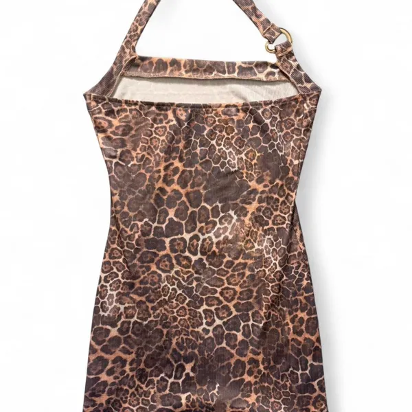 Leopard animal print halter top mini dress with gold detail - Image 4