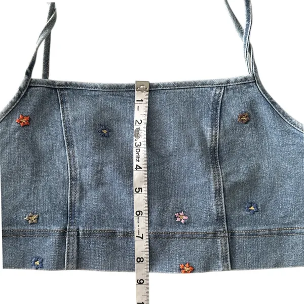 Banjara Floral Embroidered Denim Crop Top Sleeveless Blue Size‎ L Festwear Boho - Image 5